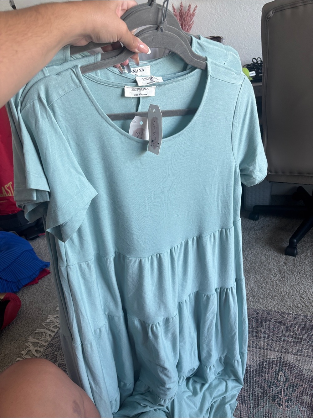 Zenana Women’s Mint Tiered Midi Dress – Casual Short Sleeve - Picture 2 of 3